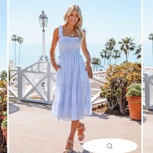 VICI CATHERINE COTTON SMOCKED STRIPED MIDI DRESS XL